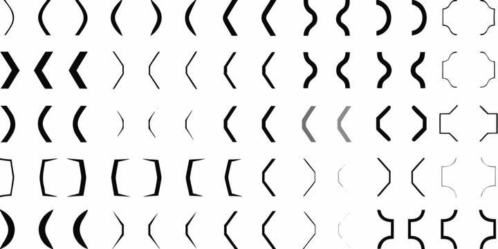 Abstract pattern of curved brackets and square brackets in black and white
