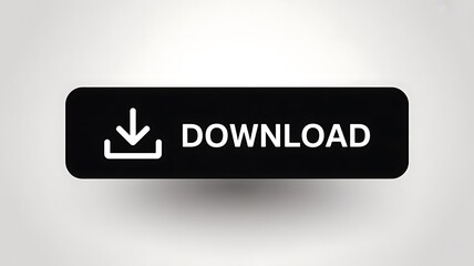 Minimalist black rectangular button with white download arrow and text on a white background