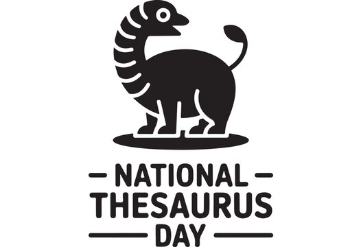 Dinosaur Silhouette in Simple Monochrome Design on White Background for Thesaurus Day