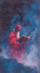 Obraz premium Mystical wizard reading ancient book mobile wallpaper