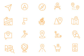 Fototapeta premium A sleek set of navigation icons in minimalist line style with editable strokes, designed for seamless integration into maps, mobile apps, dashboards, and location-based interfaces.