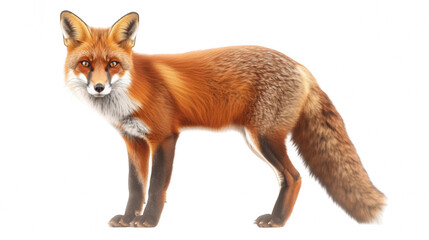 Fototapeta premium Stunning full body photograph of red fox showcasing its vibrant fur and striking features, evoking sense of wild beauty and grace
