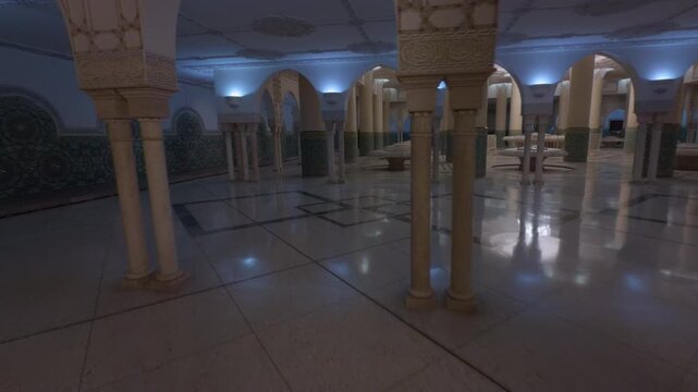 Hassan II Mosque Interior Ablution Hall in Casablanca, Marble Columns and Arches