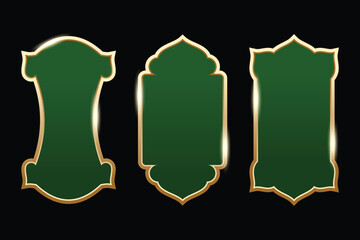 Ramadan theme label set, or Arabic or Muslim icon elements. Green color with gold lines