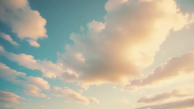 Pastel sky with soft clouds bathed in warm sunrise light, offering a calm, airy backdrop and clear space for design, advertising, or editorial layouts