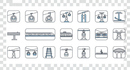 Collection of cable car and train icons in a grid. © intan yn