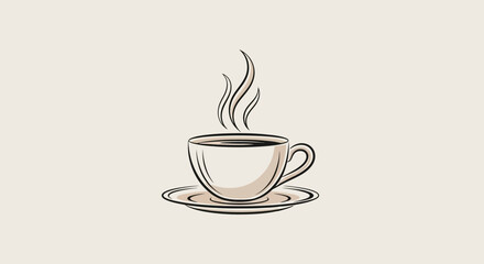 Obraz premium Hot Coffee Cup Illustration – Morning Beverage Cafe Line Art