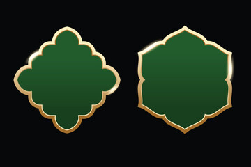 Ramadan theme label set, or Arabic or Muslim icon elements. Green color with gold lines