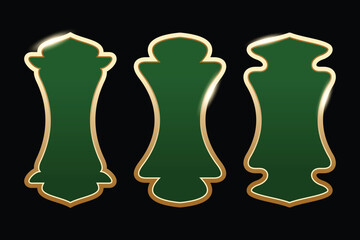 Ramadan theme label set, or Arabic or Muslim icon elements. Green color with gold lines