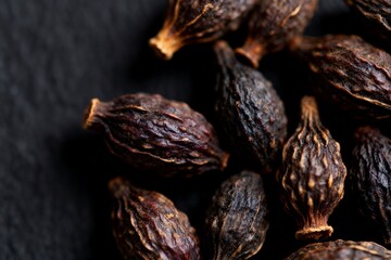 Obraz premium Close-up of several brown cardamom pods