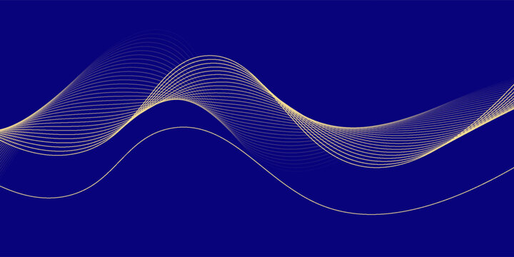 Abstract luxury blue gradient with shining gold flowing lines. Modern luxury line wave pattern background suitable for banner, poster, award, brochure, cover, flayer.