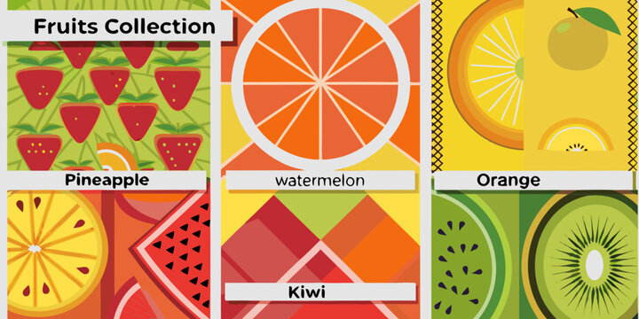 Colorful fruit collection featuring strawberries pineapple watermelon orange and kiwi