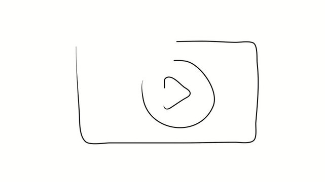 Video hosting, YouTube, video blogger. Contour drawing, silhouett animation. Continuous line. Isolated on white. Video 4k object illustration self-drawing. Object construction. Minimalist continuous l