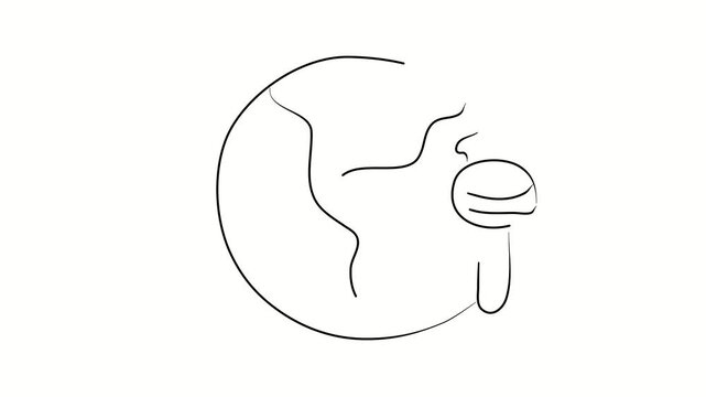 Worldwide broadcast, reportage. Contour drawing, silhouett animation. Continuous line. Isolated on white. Video 4k object illustration self-drawing. Object construction. Minimalist continuous line dra