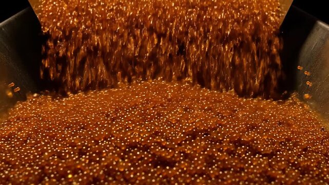 Close Up Metal Shredder Pouring Glowing Shavings in Industrial Setting