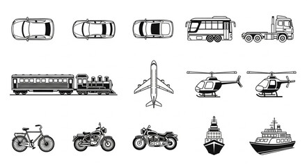 Collection of various transportation vehicles in top and side views. © intan yn