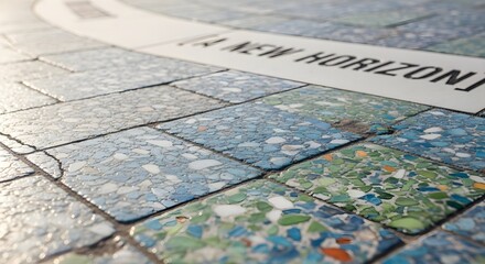 Naklejka premium Abstract tiled surface with text and multicolored mosaic patterns design