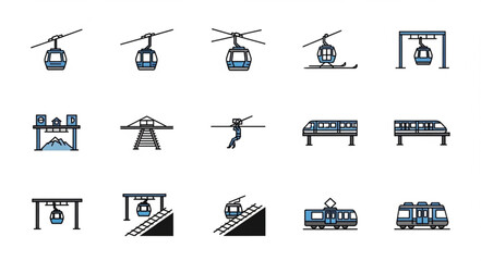 Collection of transportation icons including cable cars and trains. © intan yn