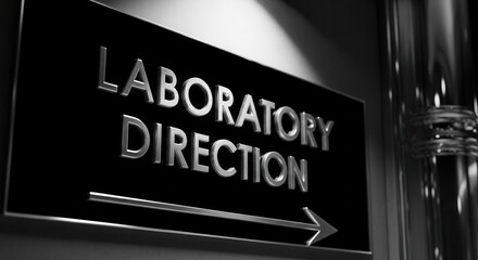 Laboratory Direction Sign With Metallic Lettering Signifying Guidance And Modernity
