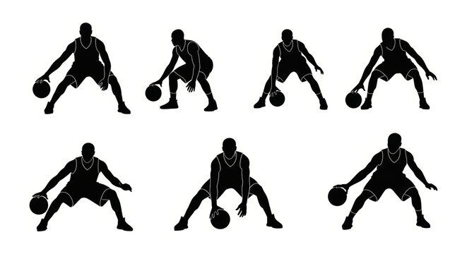 Basketball Player Dribbling Silhouette - Multiple Poses