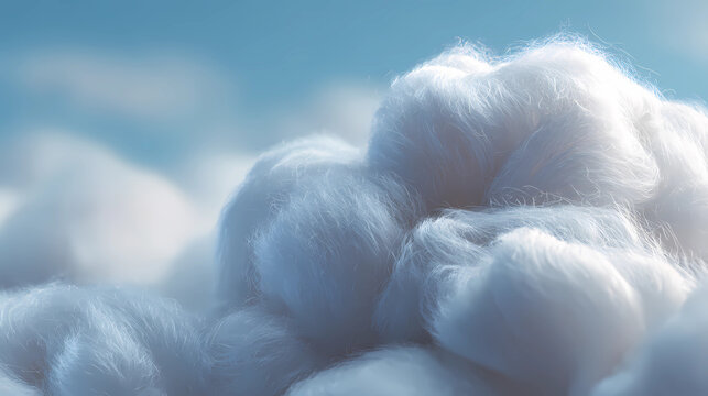 Macro of a fluffy white cotton ball with soft focus and airy clean aesthetic, Generative AI illustrations.