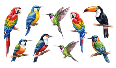 Colorful Tropical Watercolor Birds Collection White Background EPS 10 © vector design 
