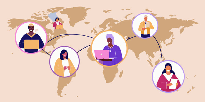 Global connections diverse people collaborating remotely using technology