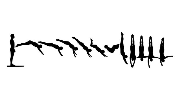 Male Diving Board Silhouette Sequence Vector Set with Competitive Dive Poses
