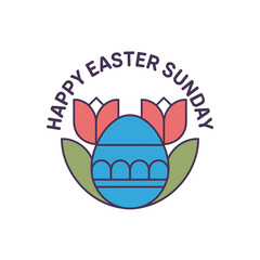 Fototapeta premium A colorful Easter egg with flowers and Happy Easter Sunday text
