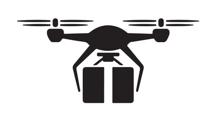 Drone Delivery Silhouette in Modern Minimalist Style with Black Color Scheme on White Background for Logistics Advertising