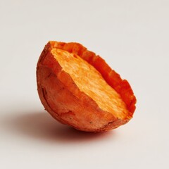 Close Up Of A Bright Orange Sweet Potato Half Against A Soft White Background Studio Shot