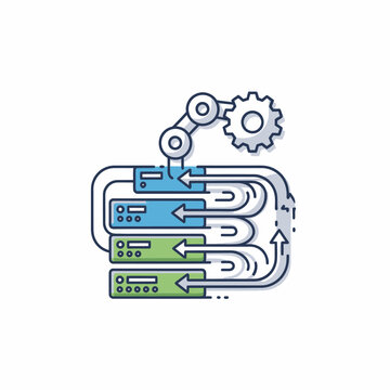 Data flow automation process with server rack and robotic arm