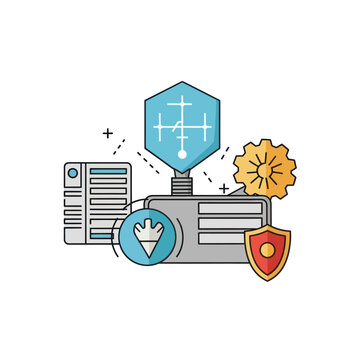 Data processing, cloud security, and technology development illustration