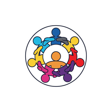 Diverse colorful people unite in a circular community network