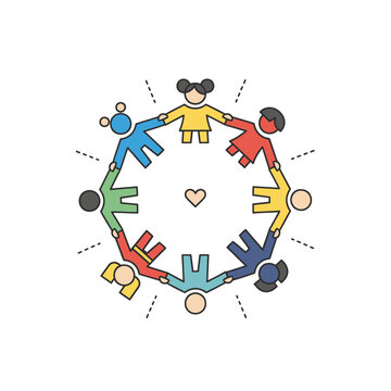 Diverse community holding hands in a circle with heart
