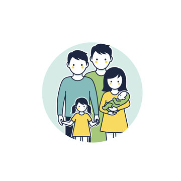 Diverse family group with two men, woman, girl, and baby