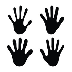 Obraz premium Diverse collection of four black handprint silhouettes on a clean white background