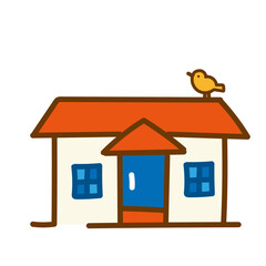 オレンジの屋根の平屋のゆるいイラスト