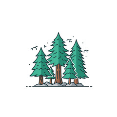 Obraz premium Flat design illustration of green pine trees forest