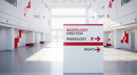 Modern Radiology Clinic Interior Displaying Directional Signage For Patient Navigation