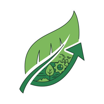 Green economy growth with nature, technology, and industry icons