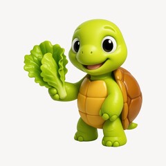 Obraz premium Cute turtle holding lettuce