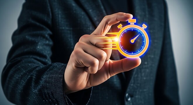 Businessman holding stopwatch with motion effect in hand