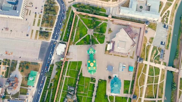 Tula, Russia. Tula Kremlin, Kazanskaya embankment. General panorama of the city from the air. Drone footage