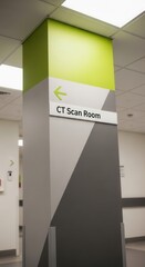 Modern Hospital Directional Signage Guiding Patients Towards CT Scan Room Clearly