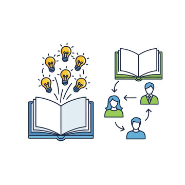 Knowledge sharing and new ideas from open books illustration