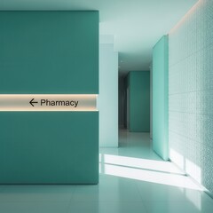 Modern Interior Architecture Featuring Directional Signage For Pharmacy Access And Guidance