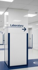 Modern Laboratory Hallway With Directional Signage Suggesting Access to Scientific Research