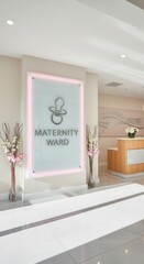Modern Maternity Ward Interior Featuring Signage, Floral Arrangements, And Welcoming Ambience