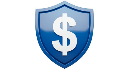 Fototapeta premium Blue shield with white dollar sign symbol on black background